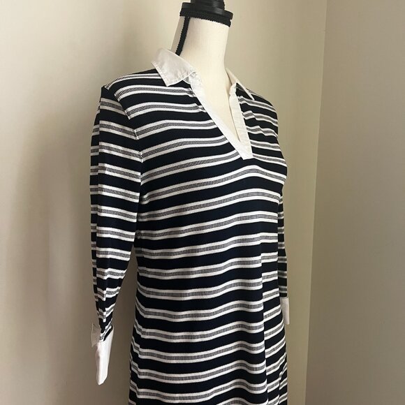 Brooks Brothers Striped Navy White Rugby Shirt Dress Cotton Size  M - Picture 2 of 7